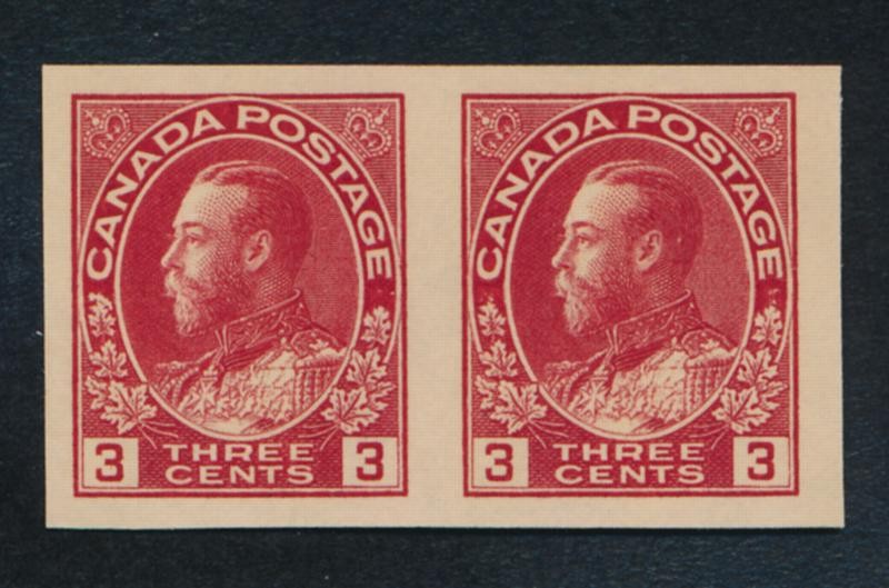CANADA 138 MINT NH VF 3c CARMINE IMPERF PAIR KGV ADMIRAL
