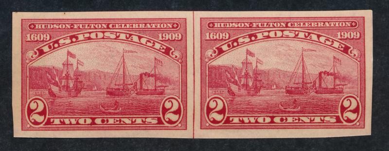 (US) 373 MINT VF HINGED 2c HUDSON FULTON IMPERF PAIR