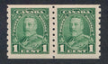 CANADA 228 MINT VF HINGED 1c GREEN COIL PAIR KGV