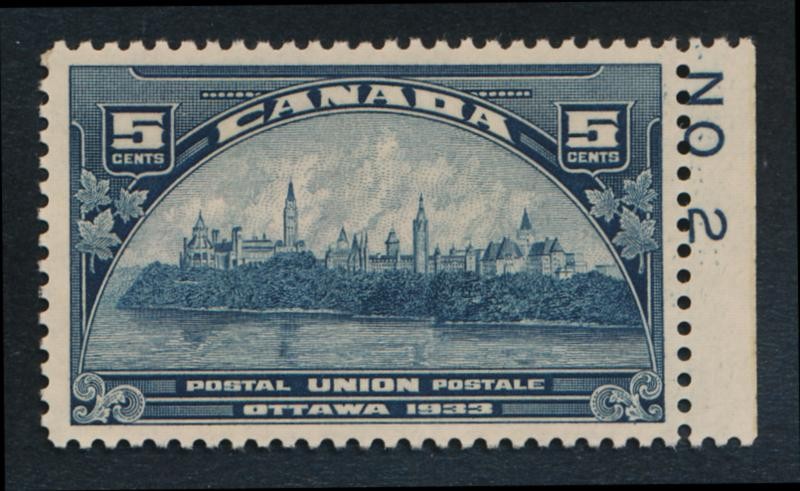 CANADA 202 MINT NH VF PL# SGLE 5c DARK BLUE UPU