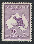 AUSTRALIA 9 MINT VF HINGED, 9p PURPLE KANGAROO, 1st WMK
