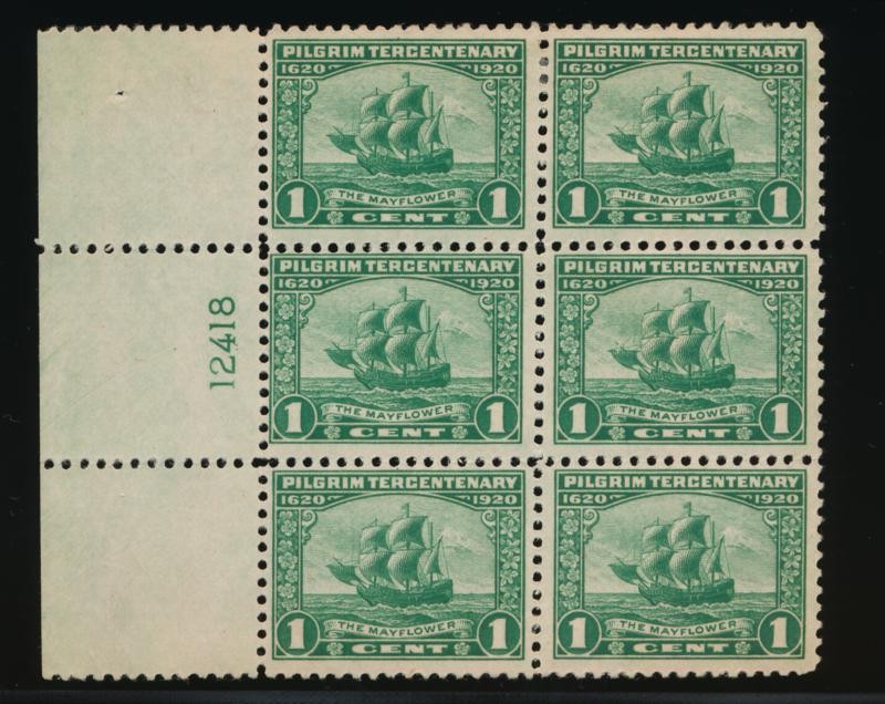 (US) 549 FINE HINGED, PLATE BLOCK OF 6, 2c PILGRIM
