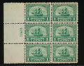 (US) 549 FINE HINGED, PLATE BLOCK OF 6, 2c PILGRIM