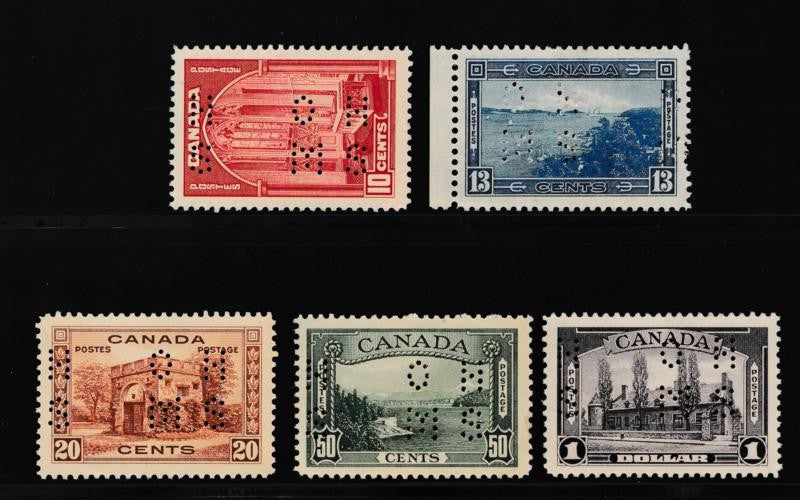 CANADA 241-245 PERFINS MOST MINT NH & VF. 1938 PICT.ISSUE SELDOM OFFERED AS SET