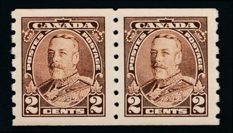 CANADA 229 MINT VF HINGED KING GV PERF 8 COIL PAIR
