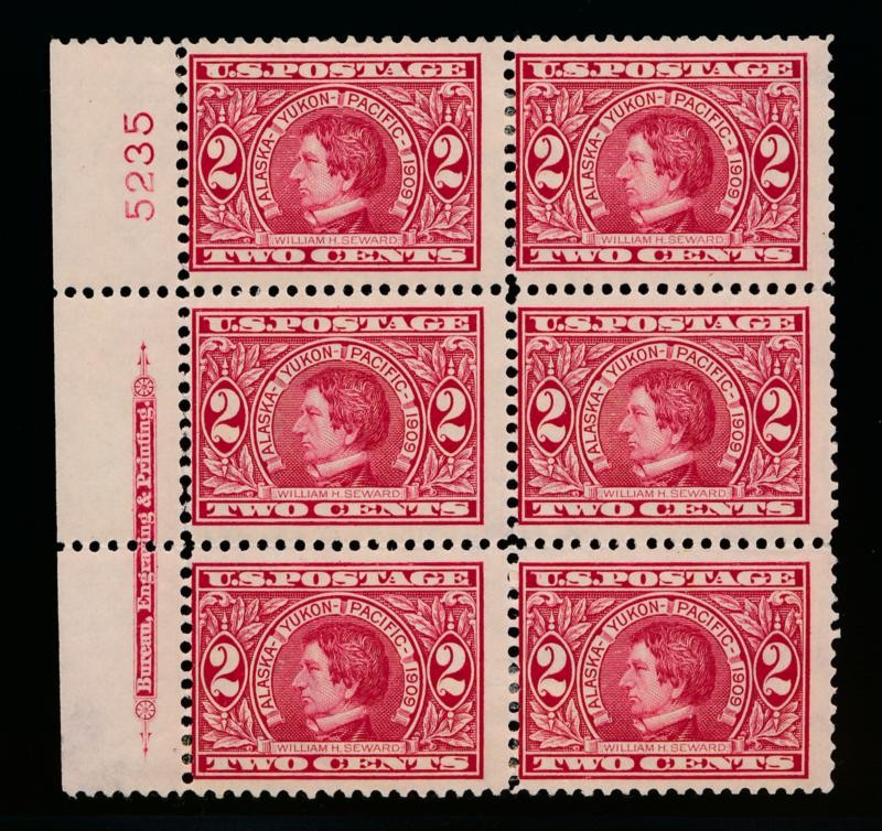 (US) 370 FINE HINGED 2c ALASKA YUKON PLATE BLK OF 6.