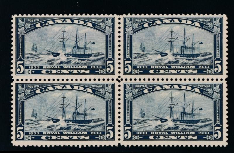 CANADA 204 MINT NH F-VF BLOCK OF 4 5c DARK BLUE ROYAL WILLIAM SHIP