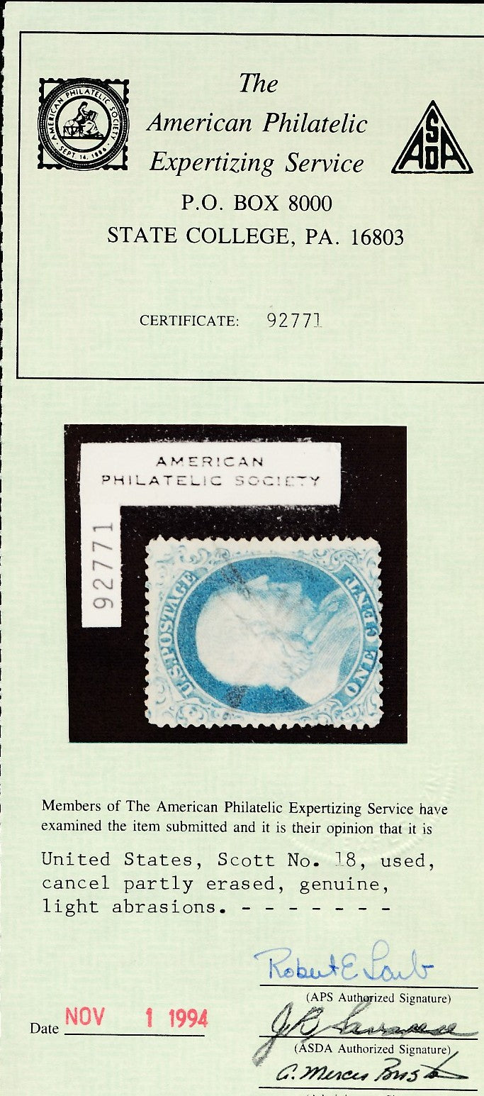18 U.S. 1c FRANKLIN USED FINE, CERT.