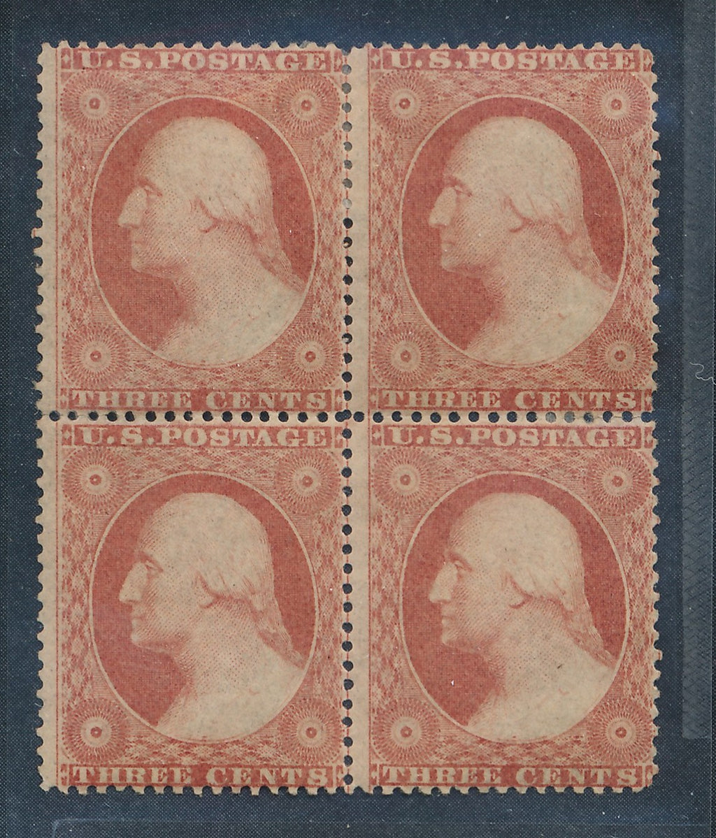 26 U.S. 3c WASH.UNUSED , F-VF BLK 4 HINGED CERT.