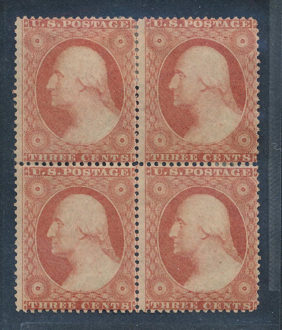 26 U.S. 3c WASH.UNUSED , F-VF BLK 4 HINGED CERT.