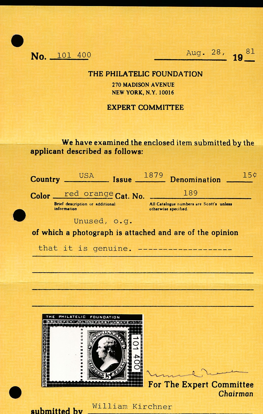 189 U.S. F-VF MINT NH PF CERT.