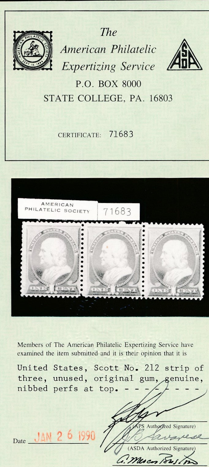 212 U.S. MINT NH APEX CERT.