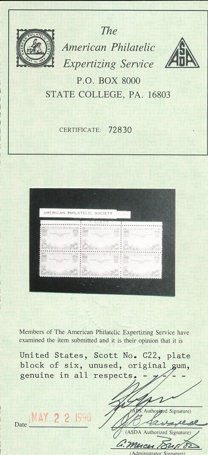 C22 U.S. F-VF NH P.B.CLIPPER APEX CERT.