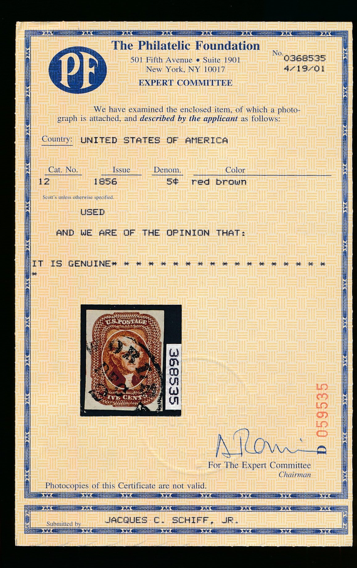 12 U.S. 5c JEFFERSON USED VF 2 CERTS