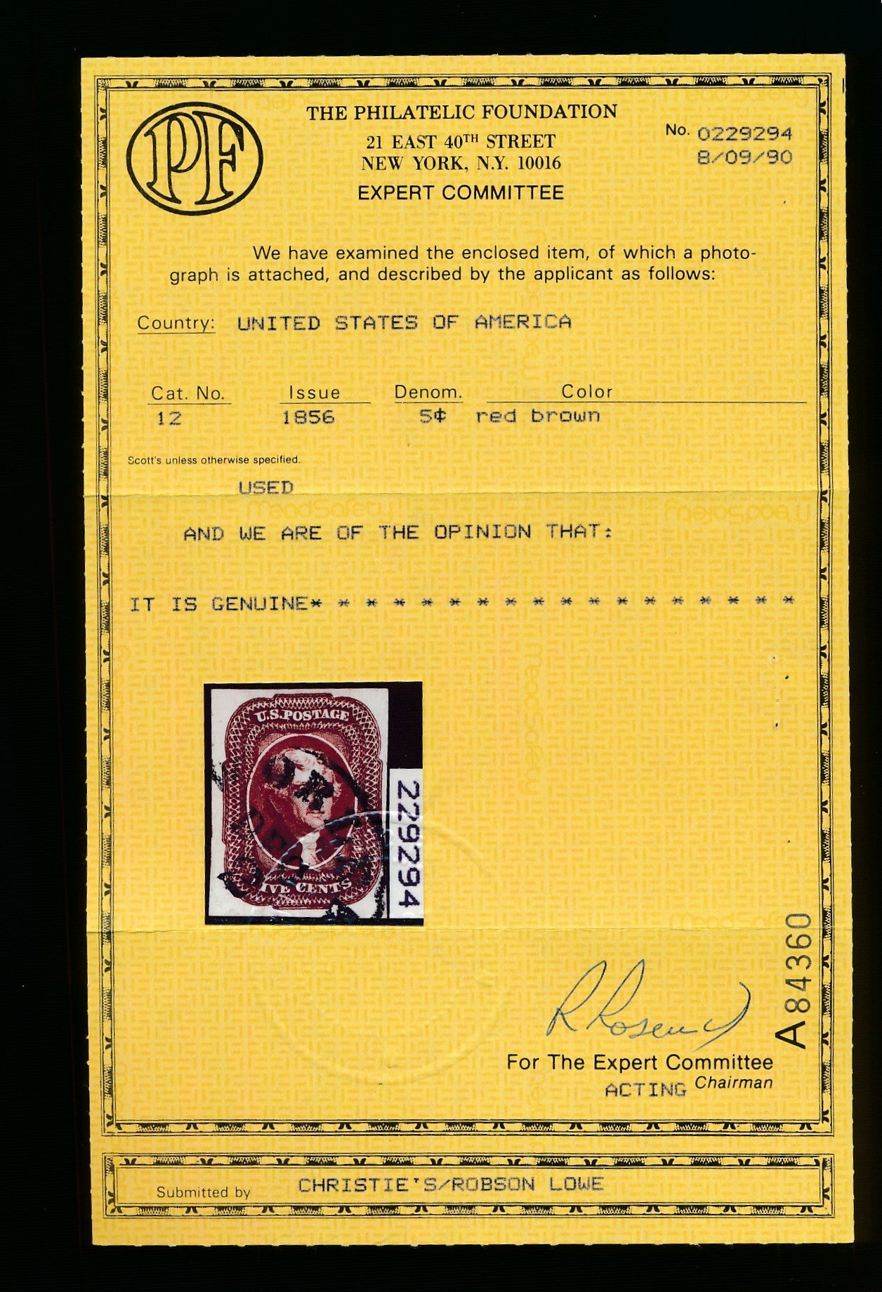 12 U.S. 5c JEFFERSON USED VF 2 CERTS